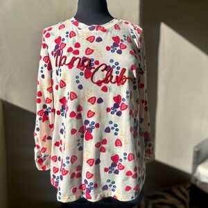 FEELING FESTIVE “Nana Club” Berry Print Pullover Top Size L NWT